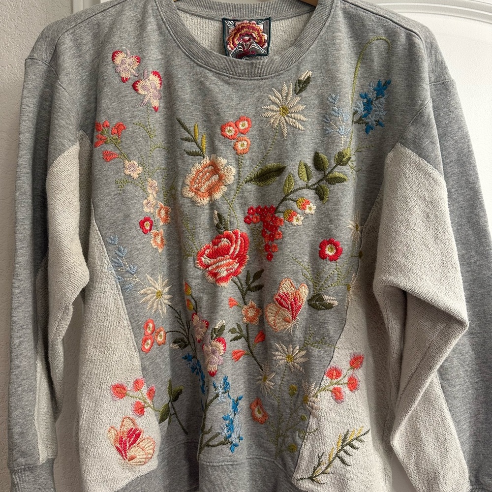 Johnny Was Catalina Contrast French Terry Sweatshirt - Grey